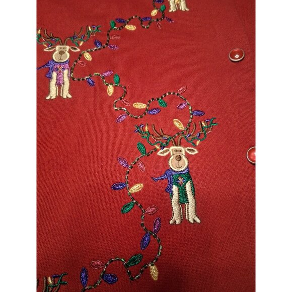 Karen Scott Christmas Cardigan Embroidered Sweatshirt w/Reindeer & Lights S - Picture 5 of 10